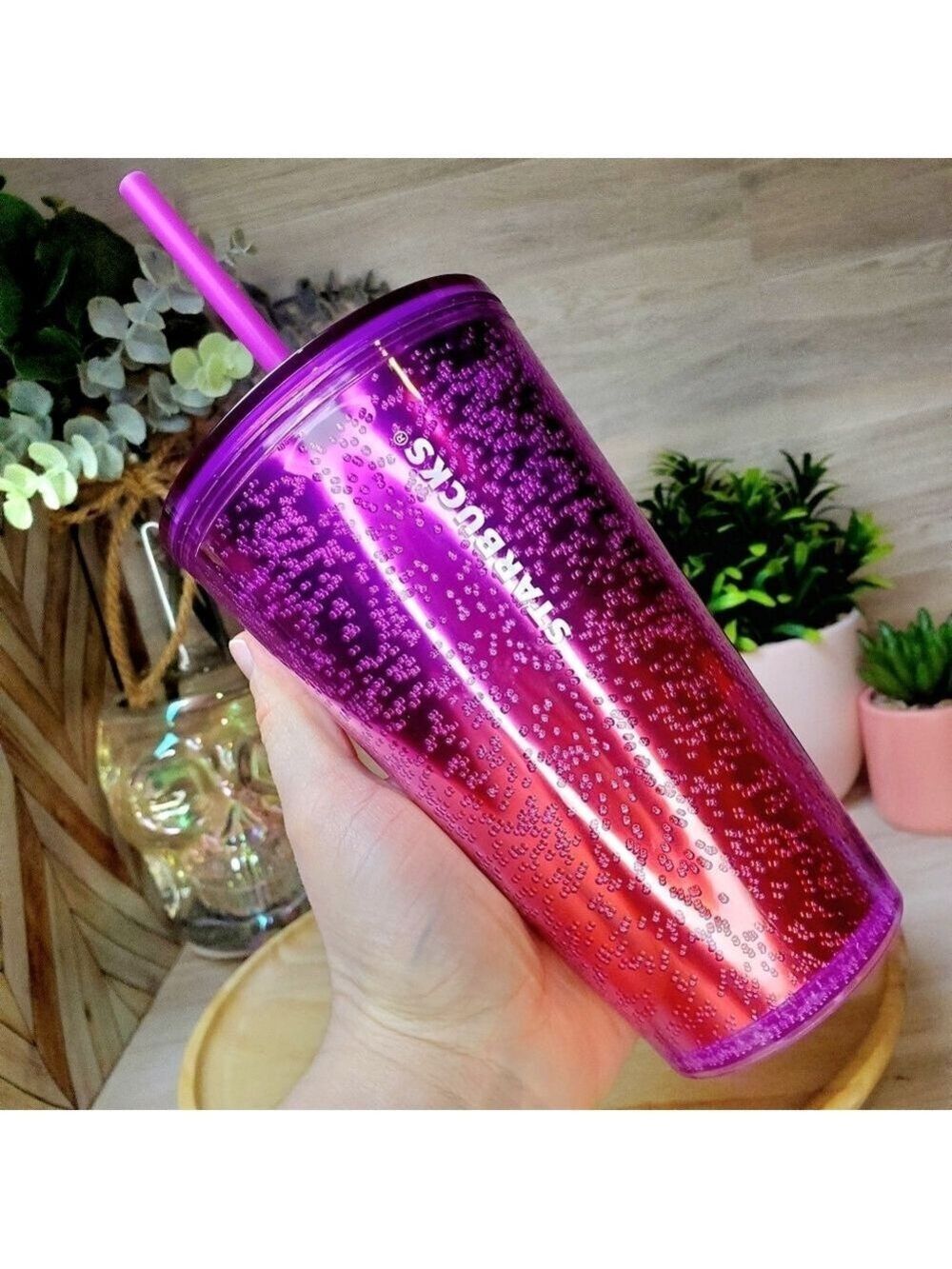 Starbucks Ombre Pink Purple Bubbles Shine Bubbleseed Grande Tumbler *